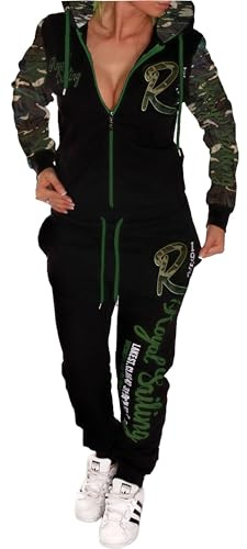 Jaylvis Damen Jogginganzug Trainingsanzug Fitnessanzug Hose und Oberteil Schlafanzug Royal Sailing A.2255 (Camouflage, 5XL