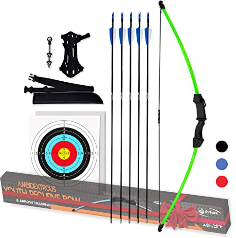 KESHES Pfeil und Bogenschießen Recurve Bogen und Pfeil Jugendbogen Set - Anfängerbögen für die Jagd im Freien - Pfeil und Bogen Set mit Ausrüstung für Jugendliche und Kinder (Grün)