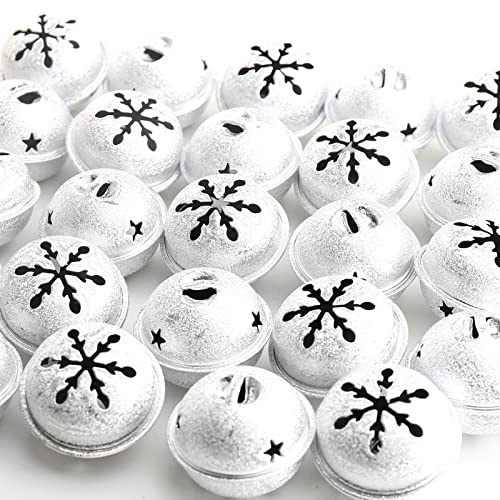 HERZWILD 24pcs Metal Bell Ornaments - 4cm Christmas Tree Jewellery Bells, Jingle Bells for Anniversary and Christmas Pendant (Silber-Schelle)
