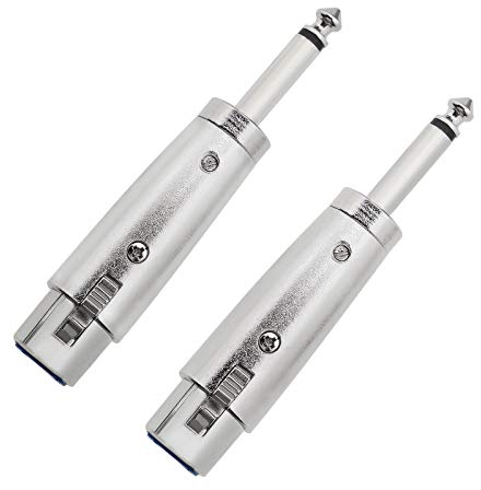 2 x XLR Female to 6.35mm (1/4) Mono Jack Male Audio Adapter (Silver) for Microphone Audio