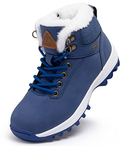 Mishansha Enfants Bottes d'hiver Garçons Filles Bottes de Neige Hiver Confortables Doublure Chaude Chaussures Casual Bleu GR.25
