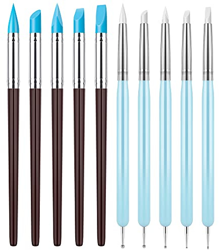 Clatoon 10Pcs Silicone Clay Sculpting Tool, Modeling Dotting Tool & Pottery Craft use for DIY Handicraft, Silicone Brush, Sculpture Pottery, Nail Art