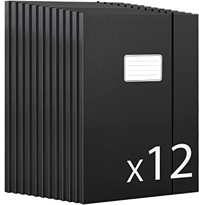 JiaWei 12 Stück 11mm Breite Sammelmappe A4 aus Karton, Aus 350g/m² extra starkem Karton mit 3 Klappen Für Din A4 Mappe, Mit Namensfeld & Gummizug, für Archivbox Aktenbox Dokumentenbox - Schwarz