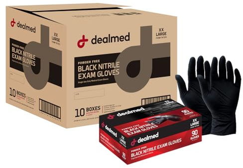 Dealmed Black Nitrile Exam Gloves – Disposable Multi-Purpose Use Medical Gloves Use for First Aid and Medical Facilities, 100 Count (Large, Pack of 10)