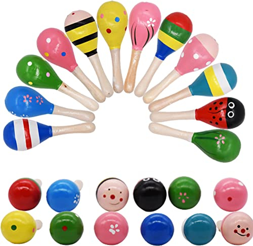 Maracas in Legno,Maracas Sonaglio Shaker, Giocattoli per Bambini Sonaglio in Legno - trumento Musicale Didattico Festa Musical Feste ,Battesimo Bimbo Compleanno.