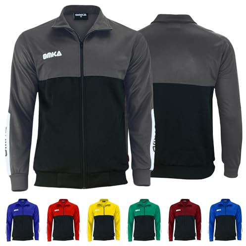 OMKA Herren Trainingsjacke mit Fleece – Fleecejacke Sportjacke für Jogging, Fitness & Fußball – Atmungsaktiv & doppellagig – Mit Reißverschlusstaschen – Leicht & bequem für Sport & Freizeit Grau