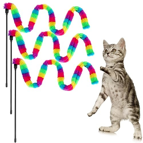 Cobee 3 Pack Interactive Cat Wand Toys (Rainbow Color)