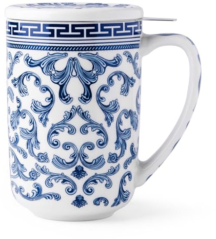 AmorArc Porcelain Tea Mug with Infuser and Lids, 18 Oz Large Cup Strainer with Bag Holder for Loose Leaf Tea, Steeping Coffee Mug for House-Warming Wedding Birthday Gift
