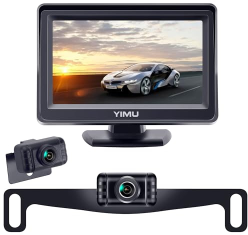 YIMU Backup Camera System with License Plate Backup Reverse Camera, Easy Installation, Plug & Play, DIY Guide Lines, 150° Wide Angle, Night Vision, IP69K Waterproof, Optional Dual Bracket K4302