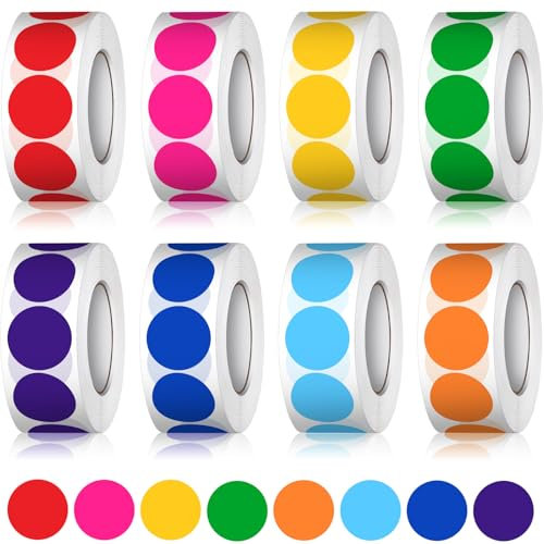 4000 Stück 20mm Klebepunkte Bunt 8 Farben Punkte Aufkleber Markierungspunkte, Runde Aufkleber Farbige Klebepunkte, Stickers Etiketten Selbstklebende Glue Dots für Basteln Kalender Büro-8 Rollen