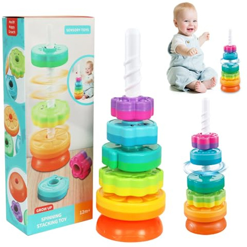 Mineup Jouets Empilables pour Enfants, Jouet À Empiler en Rotation, Tour D'empilage Rotative, Pyramide pour Bébé Jouet À Empiler, Cadeau 1 2 3 Ans