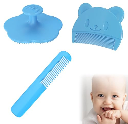 Silikonborste för bebisar, babyborste, 3 st baby mjölkskorpa kam, babyhår och läder massageborste, lämplig för spädbarn och barn, blå