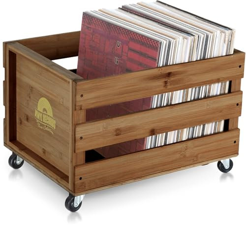 Stagecaptain SPKB-100 BN Bambus Schallplattenkiste “Emil” 3X Set - Aufbewahrungsbox für bis zu 100 LPs - aus Bambus - 4 lenkbare Rollen - auch für vieles andere bis 25 kg verwendbar - Braun