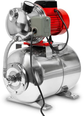EBERTH Hauswasserwerk 3600 L/h Förderleistung, 5 bar Förderdruck, 750W, Pumpe mit Druckschalter für Automatikbetrieb, selbstansaugend, 9 m Ansaughöhe, 40 m Förderhöhe, 24 L Druckkessel Edelstahl