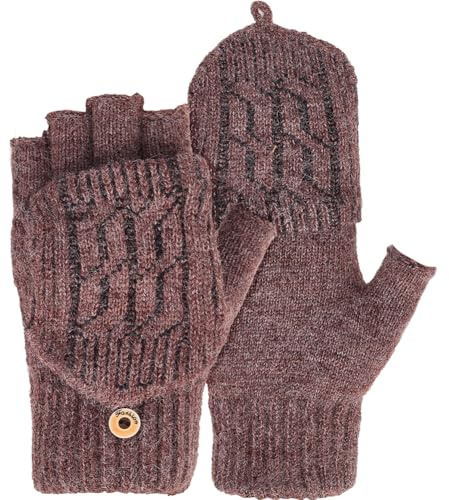 CABODYALS 1 par de Guantes de Lana con Solapa para Manoplas, Color Marrón, Cálidos, Suaves, con Parte Superior Abatible, Aislantes Térmicos, de Punto, Sin Dedos, con Orificio para el Pulgar, para Homb