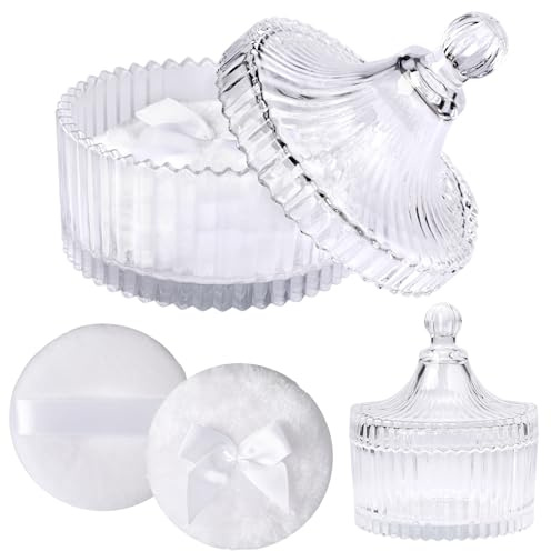TOLIDA Juego de 3 botes de polvo de cristal, recipiente para polvos corporales, lata para polvos de bebé, estuche para polvos corporales, talco, polvo cosmético para viajes, cumpleaños como regalo