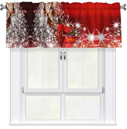 Mantovana per tende con stampa natalizia magica, semitrasparente, per cucina, soggiorno, camera da letto, finestre, con tasca per asta, per filtrare la luce, per cucina, soggiorno, camera da letto,