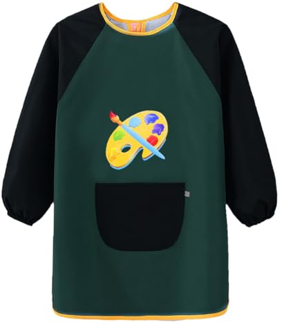 HUKUMA Babi Escolar Infantil, Bata Pintura Niños,Delantal Pintura Guardería Colegio Escuela, Artístico Delantal Infantil Pintura Impermeable con Manga Larga y Bolsillo Grande