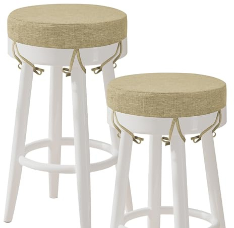 AddGrace Set di 2 cuscini rotondi per sgabello da bar con lacci, antiscivolo, 31 x 31 cm, lavabili e rimovibili, copertura lavabile beige