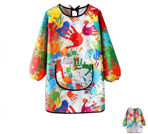 Yeenano Tablier Peinture Enfant,Tablier Enfant Blouse Imperméable Réutilisable Manche Longue Avec Poches Fonctionnelles,Adaptée à la Peinture,à la Cuisine,à l'artisanat,6 à 14 ans,Garçons et Filles