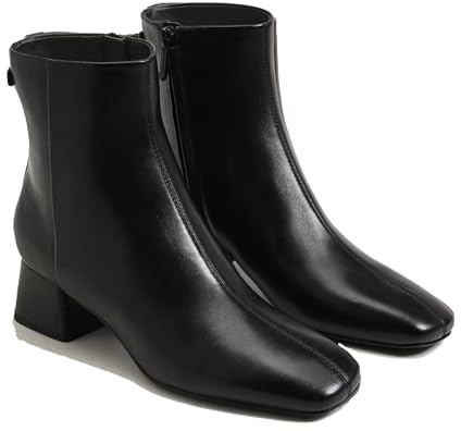 RJYLP Womens Ankle Boots Square Toe Low Chunky Block Heel Booties with Side Zipper Comfortable Dress Short Boots Shoes