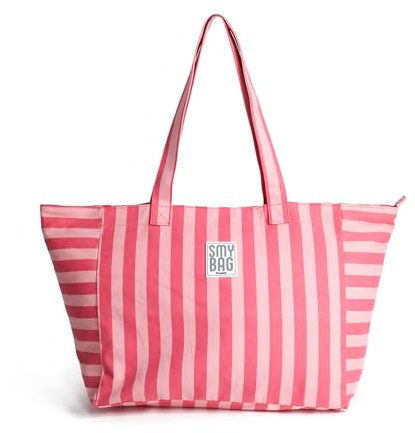 Ponette - Bolsa de Playa Mujer Menorca Grande - Bolso Playa a Rayas con Cremallera - Shopper Verano Amplio y Resistente - Bolsa Piscina, Viaje y Gimnasio - 64x35x23,5 cm - Marca Española