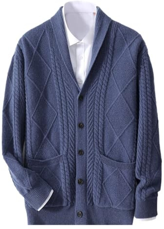 HNVAVQ Cardigan Uomo,Giacca in Maglia 100% Cashmere,Maniche Lunghe, con Bottoni,Pullover in Puro Cashmere Maglione con 2 Tasche