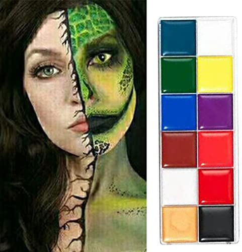 Yctze 12 Colors Body Painting Palette, Safe Face Body Paint Oil, Water Based Paint Kit with Easy Clean Design, Ideal for Opera Professional Painting & Bridal Makeup
