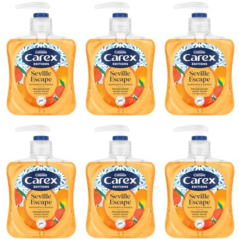 Carex Editions Seville Escape Hand Wash Pack of 6, Antibacterial Hand Soap with Editions Zesty Refreshing Fragrance, Soap that Cleans, Cares and Protects, 6 x 250ml