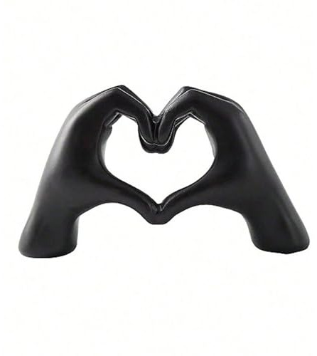 Moaobooh Escultura de mano en forma de corazón, estatua de dedo de amor moderna, estatua de gesto romántico, figura decorativa para salón, oficina y dormitorio para matrimonio creativo (negro)