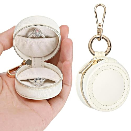 SSIMIDAPT Mini Bolsa para Joyas Joyero Viaje con Llavero Organizador de Joya Pequeña para Mujeres Niñas Portátil Jewelry Organizer para Anillos Tachuelas Collares Pendientes Cajitas Regalo (Blanco)