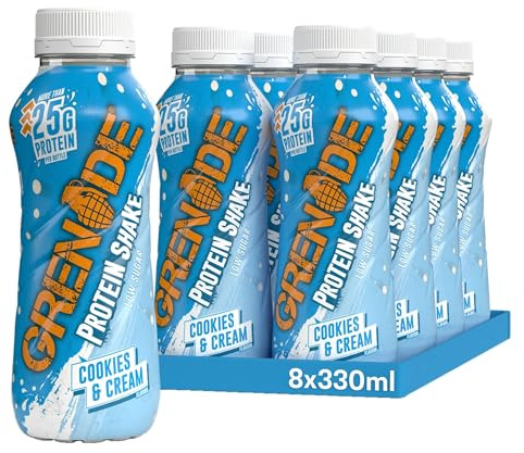 Grenade Cookies and Cream High Protein Shake, 8 x 330 ml - Ready to Drink Milk Protein Shakes with Over 24 g Protein per Bottle