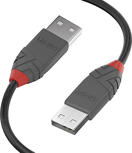 Lindy - Cavo USB 2.0 Tipo A a USB Tipo A, Cavetto USB Anthra Line 0.2 Metri, Tipo Maschio A/A, Velocità di Trasferimento Dati Speed Fino a 480Mbps per Tastiera, Stampante, Fotocamera, Hard Disk