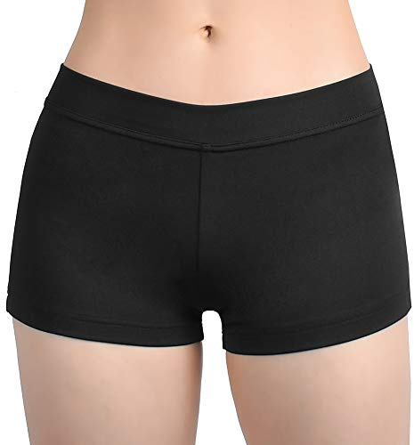 SUPRNOWA Low Rise Boy Cut Shorts for Women Athletic Spandex Gym Workout Booty Volleyball Yoga Dance Shorts (Black, L)