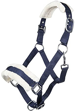 HKM 11796 Halfter Bischofshofen, Plüschpolsterung, Pferdehalfter, Dunkelblau, Warmblut
