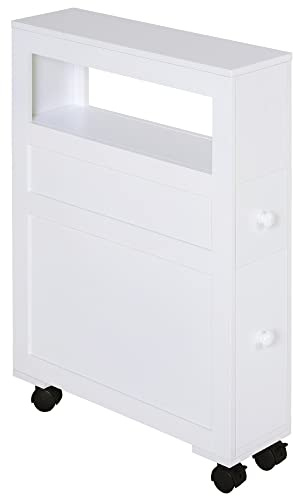 HOMCOM 72x16cm Narrow Bathroom Storage Unit w/ 2 Drawers Open Top 4 Wheels Slimline Modern Rolling Home Organisation