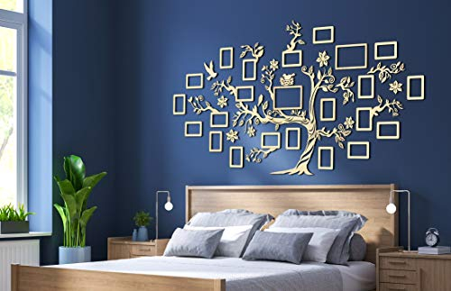 68travel Stammbaum aus Holz mit Bilderrahmen und Zubehör, hölzerne Wanddekoration, für Schlafzimmer, Wohnzimmer, Arbeitszimmer