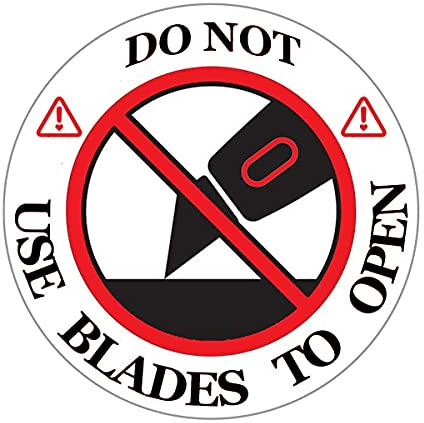 Remarkable DO NOT USE Blades to Open Warning LabelsStickers, 3 Round RedWhiteBlack Warning Sticker, for Shipping, Handling, Packing, and Moving(300 Labels)