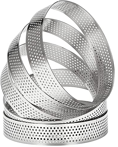 Micvtve 10 Pezzi Anelli per Crostate Circolari Fori nel Acciaio Torta di Frutta Quiche Torta Mousse Stampo Stampo da Forno 10 Cm
