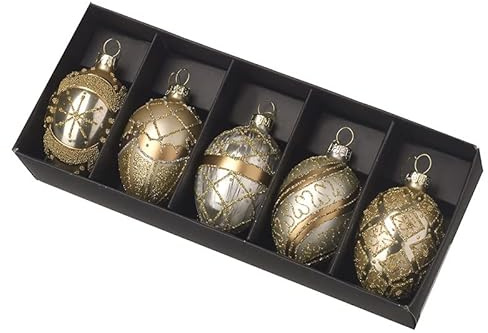 Heaven Sends Guld- och silverglas hängande äggformad julgranskula, set med 5 dekorationer