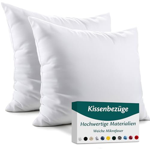 Kissenbezug 60x60 – Mikrofaser Oeko-TEX Zertifiziert – Weiß – 2er Set Kopfkissenbezug für Kissen 60 x 60 Weich & Atmungsaktiv – Kissenbezüge Hypoallergen Waschbar mit Verdecktem Reißverschluss