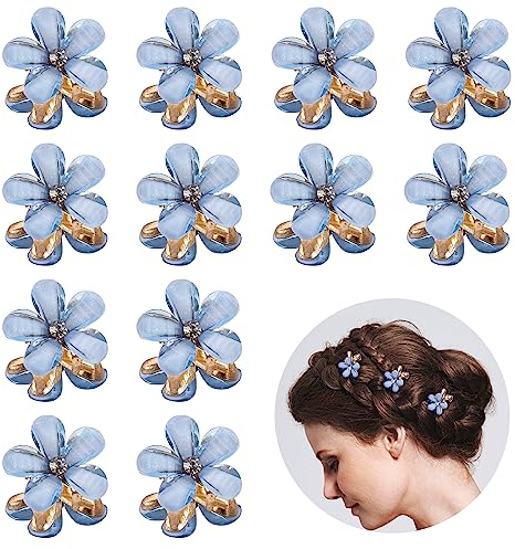 12 Stück Mini Haarspangen,Kleine Haarspangen Blumen-Haarspangenfür Damen,Mädchen,süße Mini Haarspiralen Clip Kleine Haarklammer für Foto, Alltag, Party, Hochzeit(Blau)