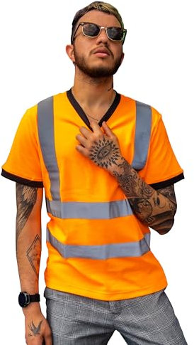 Capto Apparel Warnschutz T Shirt - Reflektierend Warnshirt - Warnschutzshirt - Sicherheits Tshirt - Arbeitshemd - Herren Hohe Sichtbarkeit Shirt - Arbeitskleidung T-Shirt – Orange/Schwarz – L