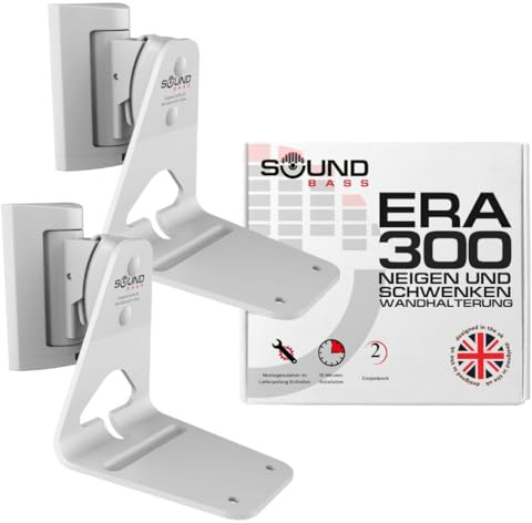 Sound Bass ERA300 Soporte de Pared con Giro e Inclinación, Blanco, Doble | Compatible Solo con Sonos ERA 300, Instalación Sencilla, Incluye Kit de Montaje, Doble, Par (2 piezas)