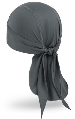 MELASA Kühlende Durag Bandana Cap Mütze, Absorbiert Schweiß Kopftuch Unterhelm, Atmungsaktive Fahrrad Kopfbedeckung Laufmütze, Kopftuch Herren Radfahren Motorradfahren(Grau)