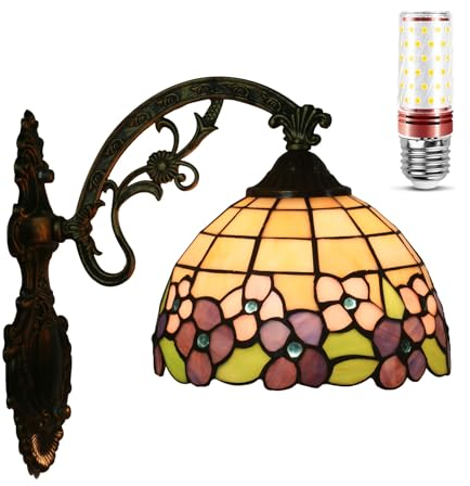 Uziqueif Wandleuchten, Leselampe Wandmontage, Tiffany Wandleuchte Wand-Leselampe Perfekt für Schlafzimmer, Wohnzimmer, Treppe, Badezimmer, Flur, Flower b