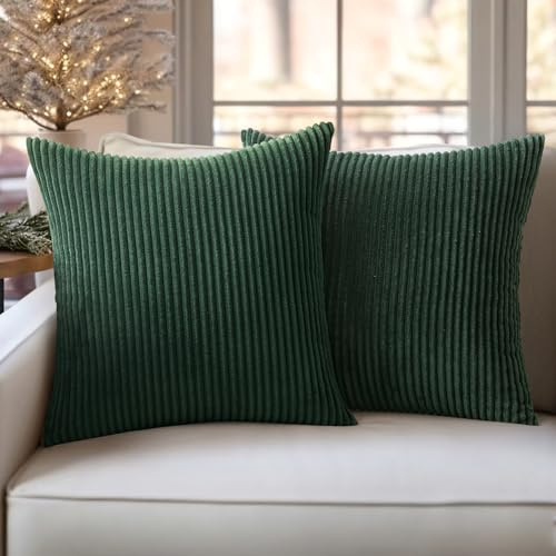 Slozzi Fodere Cuscini in Velluto a Coste Decorative Copricuscini Moderne Fodere Cuscini Morbido Comodo Resistente Federe Cuscino per Camera da Divano Letto 2 Pezzi Verde Scuro 40x40 CM