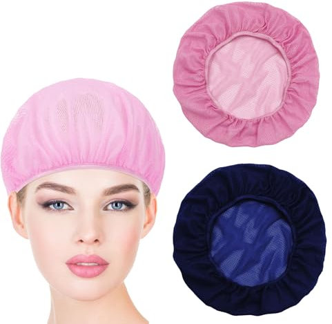 Kisstta Haarnetz Zum Schlafen, Nacht Schlafmütze, Weiche Mesh Bonnet Schlafhaube, Verstellbare Netzkappe Elastische Kochmütze für Frauen(Rosa,Marineblau)