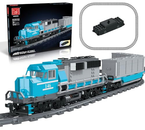 MOCBROPCS Train Building Block Set, Freight Cargo Internal Combustion Locomotive Model Building Toys, Gift for Kids Age 8+/Adult (1078 Pieces, with 32 Rails and Rechargeable Motor)