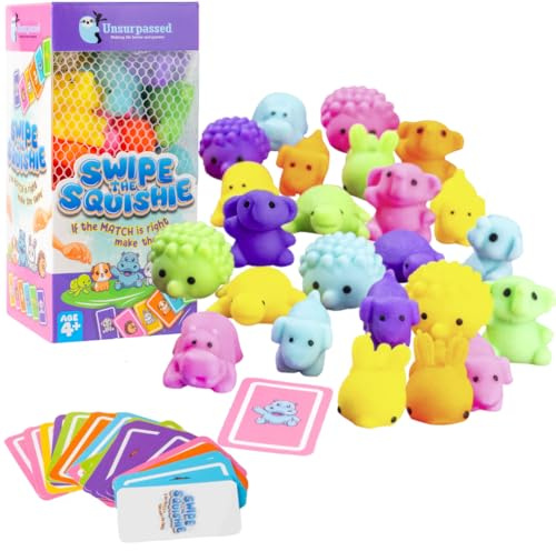 Unsurpassed Swipe the Squishie - 36 Squishies Sensory Speed Game for Kids 4–8 | Fast-Paced Family Matching Card Game | Screen-Free, Travel & Birthday Gift